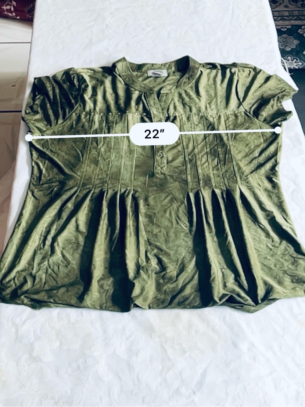 Sienna Grace Soft Pleated Olive Green Women's Top with Stud Detail - Picture 6 of 7